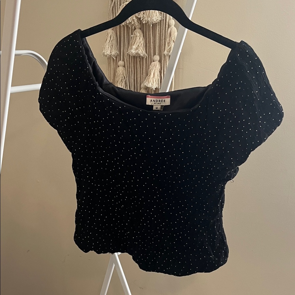 Andree Black Smocked Cap Sleeve Blouse